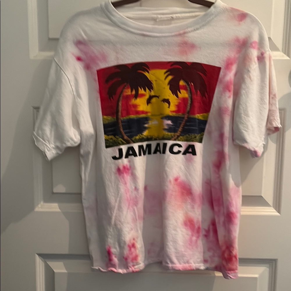 White and Pink Jamaica Tie-Dye Short Sleeve Tee